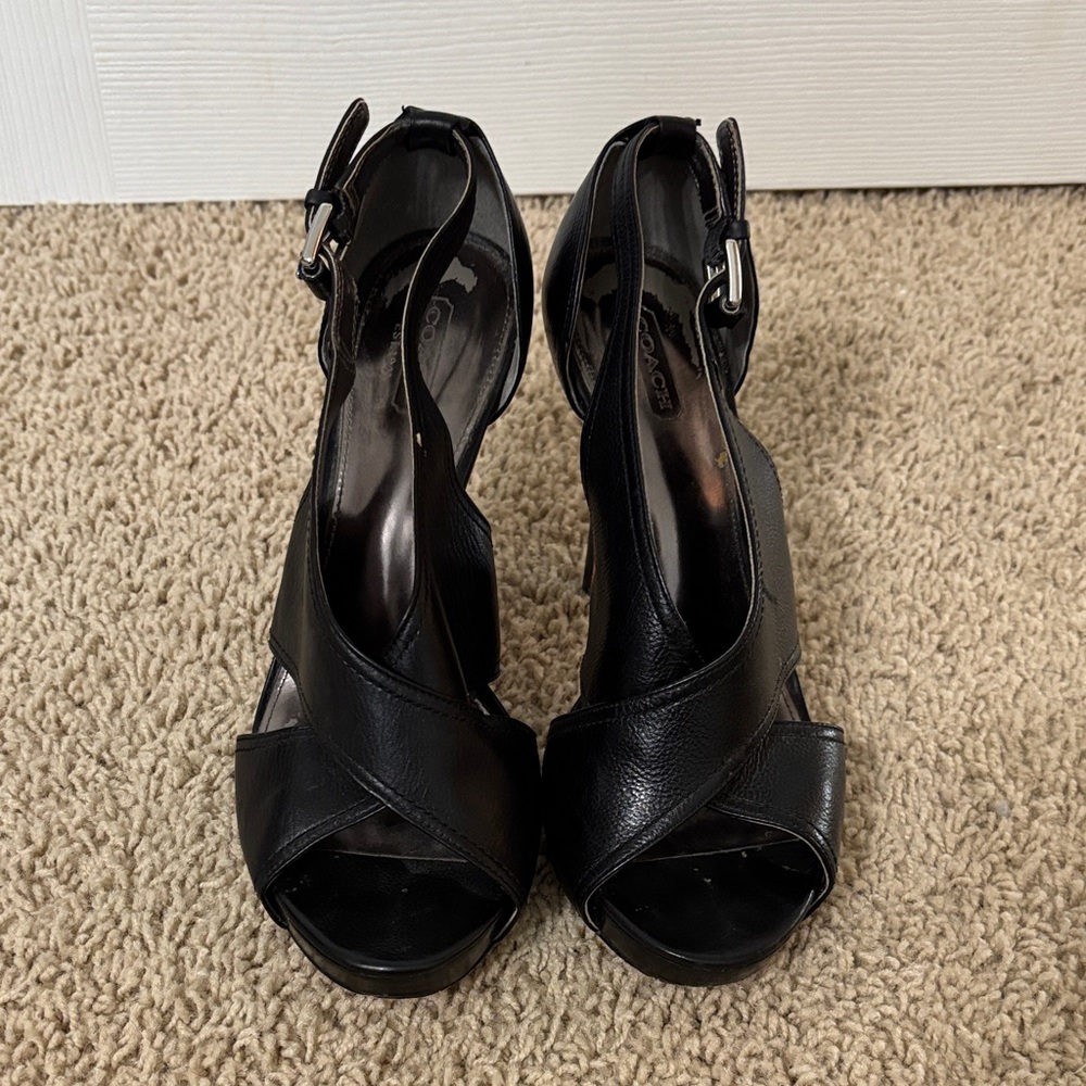 Coach Black Leather Heeled Sandals womens size 8B